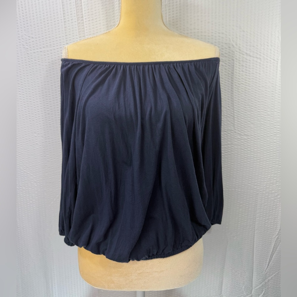 Michael Kors Womens Blue Off the Shoulder Balloon Long Sleeve Blouse Size Small